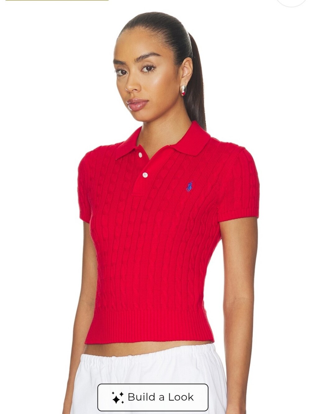 Polo Ralph Lauren short-sleeve cable-knit polo sweater